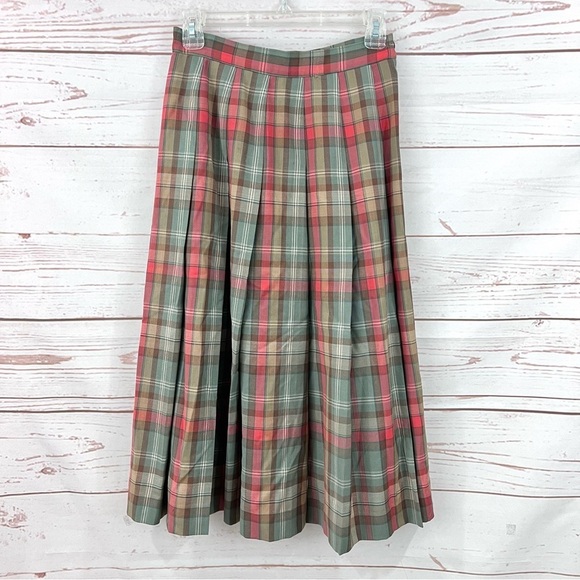 Vintage Pendleton Tartan Plaid Pleated Virgin Wool Schoolgirl Midi Skirt - Picture 2 of 7